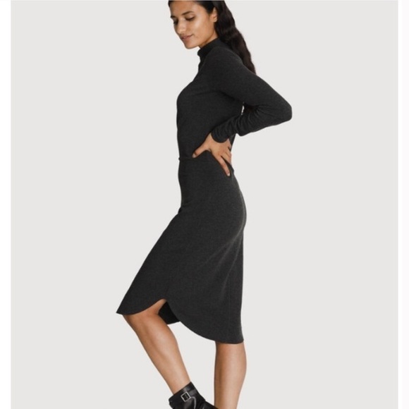 Kit and Ace Brushed Mock Neck Long Sleeve Midi Dress Black - Picture 1 of 9